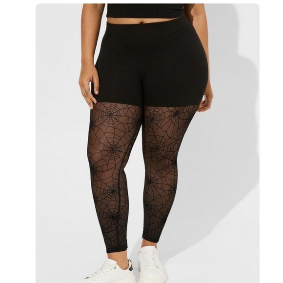 TORRID NWT PREMIUM LEGGING - FLOCKED MESH WEB BLACK - Halloween - Picture 2 of 7